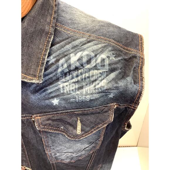 Mens Akoo Denim Vest 3XL Sleeveless Distressed Bleach Wash Streetwear Biker - Picture 2 of 7